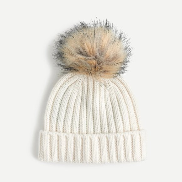 Ribbed beanie with faux-fur pom-pom - Picture 3 of 8